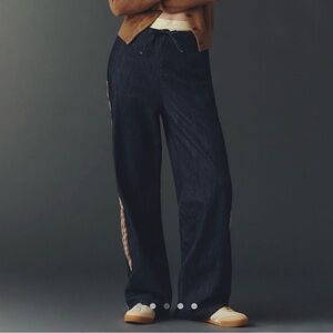 Anthropologie Maeve dark denim wide-leg track pants XXS NWOT